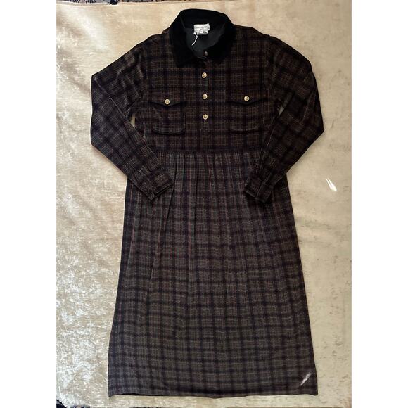 Jones New York M velvet maxi dress home gown Christmas checked black dark plaid - Picture 4 of 15